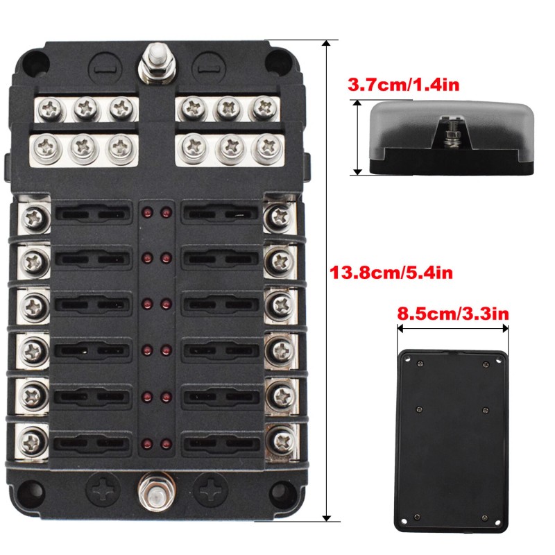Autoxbert 12-Way Fuse Blade Box Holder LED Block Indicator 12V