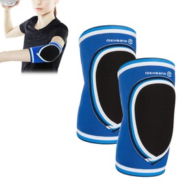 Rehband PRN Children's Elbow Pads, 1 Piece or 1 Pair, 3 mm Neoprene, Handball Pad, Elbow Pads, Elbow Brace for Boys Athletes, Colour: Blue, 1 Pair, Size: M