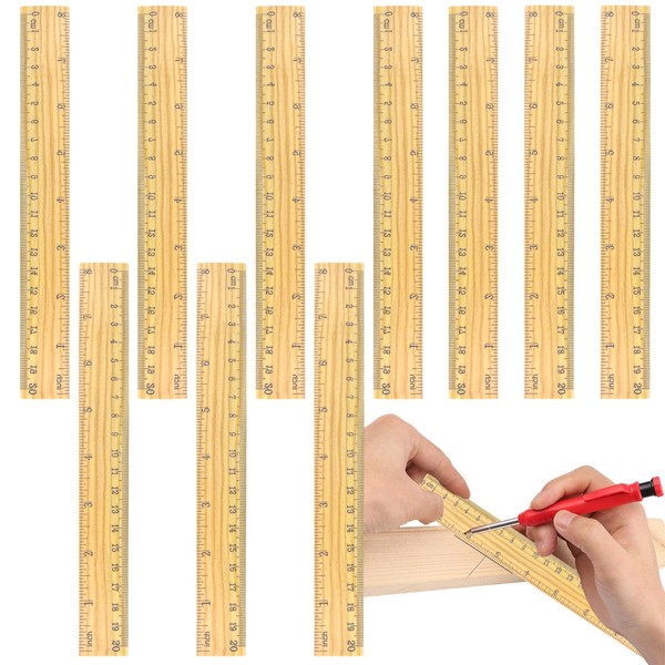 10 Pack Wooden Ruler 20CM/8 Inch Wood Measuring Ruler Straight
