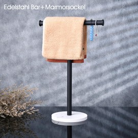 FFK T-Shape Hand Towel Holder，Bathroom Towel Rack，Stand with Balanced Base Towel Bar for Bathroom Kitchen Vanity Countertop, Modern Stand Towel Ring (Marble Base, Black)