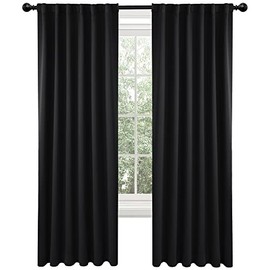 Deconovo Black Blackout Curtains 84 Inch Long, Back Tab and Rod Pocket Blackout Panels - 2 Panels, 52x84 Inch, Blackout Curtains for Living Room, Room Darkening Curtains