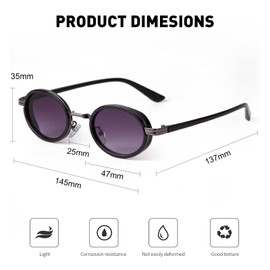 ADEWU Retro Sunglasses Women's Oval Vintage Small Glasses Slim Full Rim Metal Fashion Trendy with UV Protection, Black/grey gradient