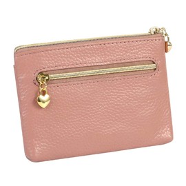 Women's Genuine Leather Coin Purse Zipper Pocket Size Pouch Change Wallet, Dark Pink