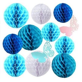 [morningplace] Honeycomb Balls, Set of 10, Refreshing Decoration, Event Decoration, Wedding, Birthday (Blue Base)