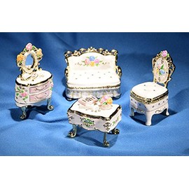 Crystal World "White Vanity Set Jeweled Figurine Trinket Box
