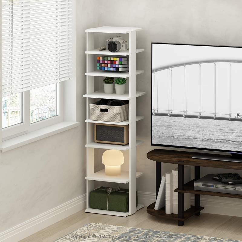 Furinno Turn-N-Tube Corner Shelf, 8-Tier Display Rack, Vertical Corner Storage