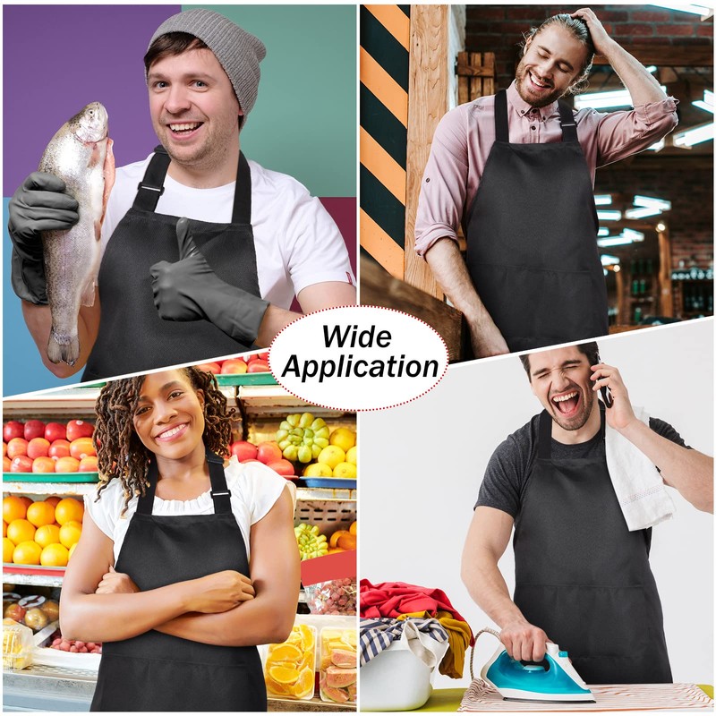 JaGely 24 Pack Adjustable Bib Apron with 2 Pockets Black