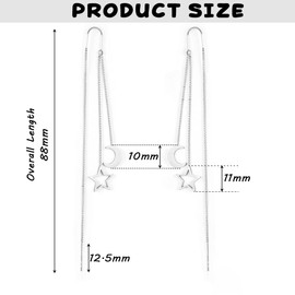 Dangle Earrings with Chain Up and Down Women Earrings 925 Silver Long Dangle Star Moon Crystal Earrings Asymmetric Dangle Metal Earrings Jewelry for Women, Sterling Silver