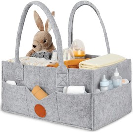 Organizador de Pañales para Bebé, Canasta Organizadora Bebe, Cesta de Múltiples Bolsillos y Compartimentos, Organizador con Múltiples Bolsillos y Compartimentos Flexibles para Pañales (Gris)