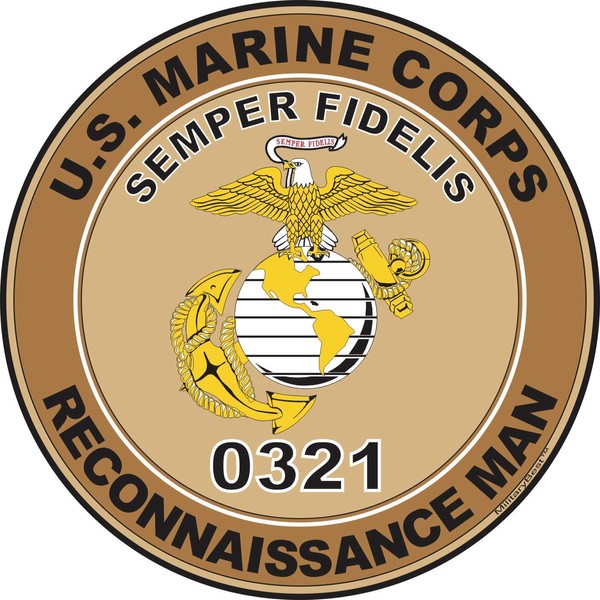 U.S.M.C. MOS 0321 Reconnaissance Man Decal 3.8" - Desert Tan