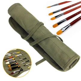 PUBAMALL Soporte para pincel, bolsa de lona con soporte para bolsa enrollable para pincel de artista (cepillos NO incluidos) (22 ranuras, Verde)