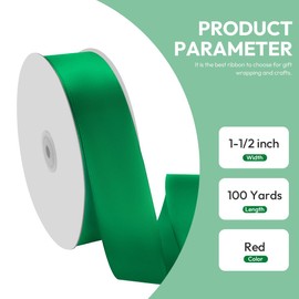 Quhora 1-1/2" x 100 Yards Satin Ribbon - Wide Silk Green Ribbon with Spool - Ideal for Gift Wrapping, Floral Bouquets, Crafts, Wedding Party Decorations, Christmas and Sewing Projects