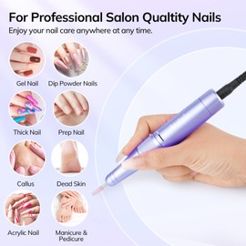 Lavinda Electric Nail Drill Machine, Professional 35000RPM Nail File Cordless Rechargeable Nail Efile for Acrylic Gel Nails, Manicure Pedicure Polishing Shape Tools for Salon Home Use-Purple