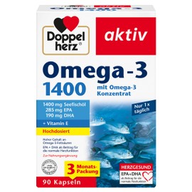 Doppelherz Omega-3 1400 mg - High Dose Omega-3 Concentrate Plus Vitamin E - High Content of Omega-3 Fatty Acids - 90 Capsules