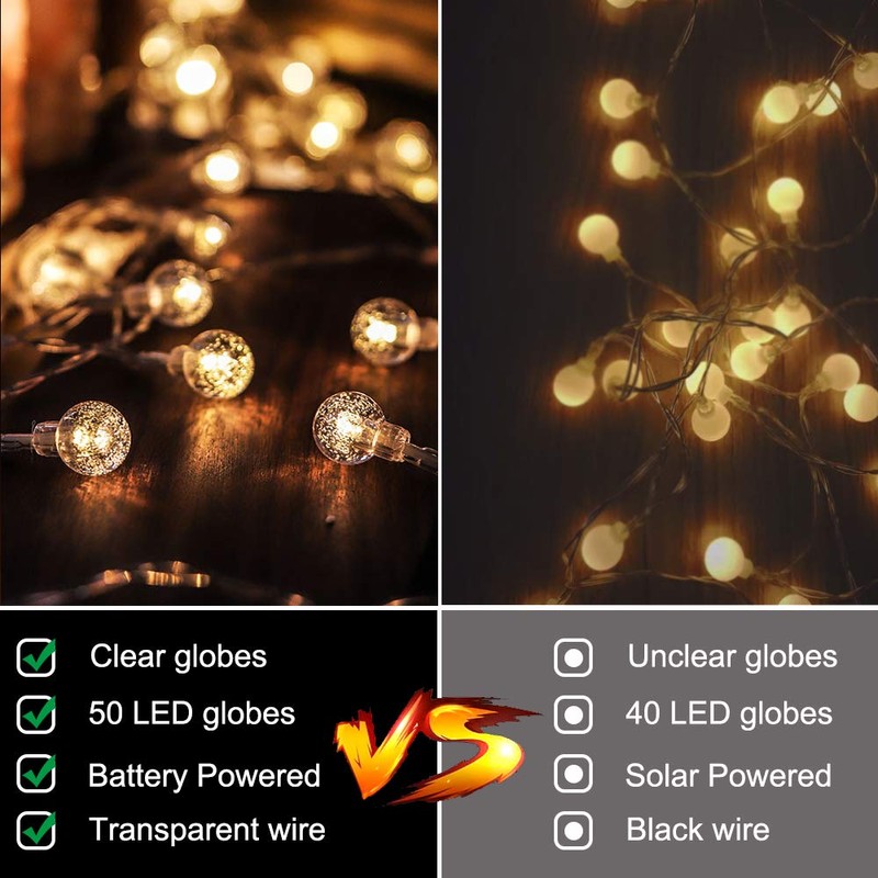 Metaku Globe String Lights Fairy Lights Battery Operated 16.4ft 50LED