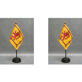 2 Scotland Lion Desk Flag Set of Miniature Office Little Hand Waving Flags Includes 2 Stands and 2 Small Mini Country International Stick Flags (Scotland Lion)