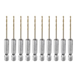 sourcing map 10pcs 1/4" Hex Shank Drill Bit 1/16" Gold Titanium M2 High Speed Steel Twist Drill Bit 135 Degree Split Point Tip Drilling Tool with Quick Change Hex Shank for Metal Wood Plastic