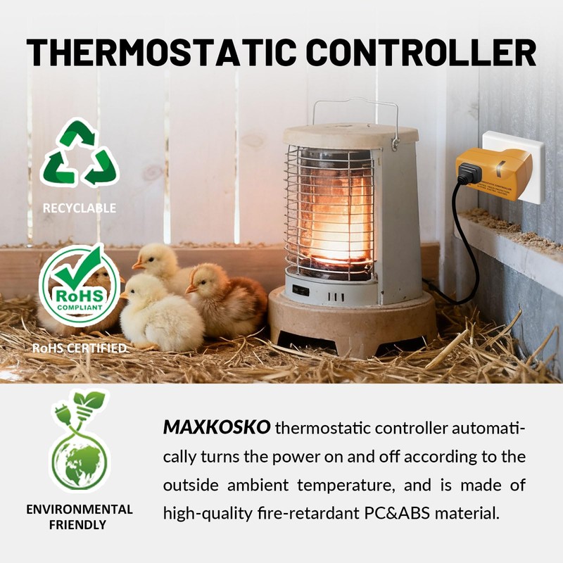 MAXKOSKO 2 PCS Freeze Thermostatically Controlled Outlet，Automatically Turn On Below