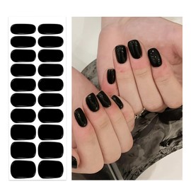 Oauee Semi Cured Gel Nail Strips | 20 Gel Nail Stickers | for Uv/Led Manicure Lamps | Salon Quality, Easy Application and Removal(Black Solid Color)
