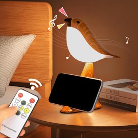 LIYAOLI Bird Night Lamp for Bedroom,Cordless Small Desk Lamps with 3 Color Temperature,Portable Rechargeale Night Light with Remote Control,LED Dimmable Bedside Touch Lamp,Yellow Wood Grain