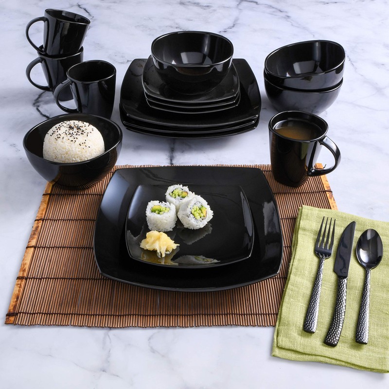 Soho Lounge Square 16-Piece Dinnerware Set - Black