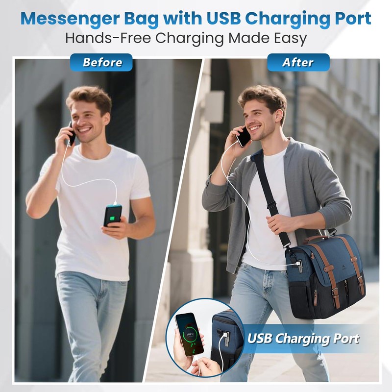 MATEIN Messenger Bag for School with USB Charging Port, Large