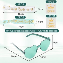 LACGO 33pcs Hen Party Bride Team Accessories, Hen Do Accessories Hen Party Decoration with Bride Team Wristband Heart Shaped Sunglasses Bride Tattoos for Wedding Bridal Shower Bachelorette (Green)