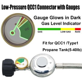 NQN Upgraded 6 FT Stainless Braided Propane Regulator Hose with Gauge, QCC1 Propane Adapter Hose Regulator for 20lb Tank with Elbow Adaptor, Replacement Part for Blackstone Weber LP Gas Grill Heater