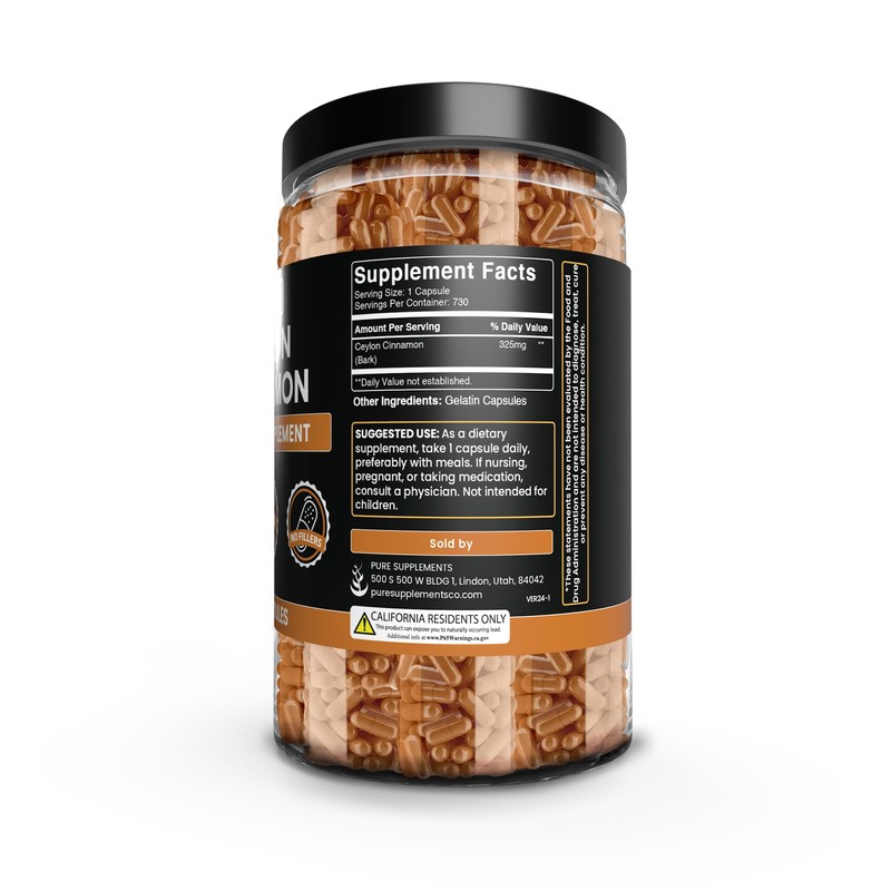 PURE ORIGINAL INGREDIENTS Ceylon Cinnamon (730 Capsules) No Magnesium or