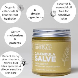 Ora's Amazing Herbal Calendula Salve, Calendula Cream, Drawing Salve, Calendula Ointment, Coconut Free Salve Made with Organic Calendula and Licorice Root, 4 oz