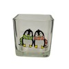 Winter Penguin Couple Glass Square Candle Holder Seasonal Home Decor