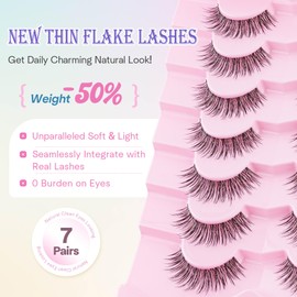 EVENTILL Natural Lashes Wispy Eyelashes 14MM False Lashes C Curl Eye Lashes Soft Strip Lashes Fake Eyelashes Natural Look 7 Pair