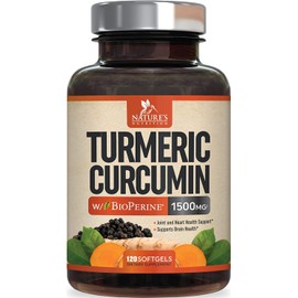 Blanca Cápsulas blandas de curcumina de cúrcuma Curcuminoides de alta absorción con pimienta negra De Natures Nutrition 120 cápsulas blandas vegetales