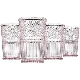 Godinger Highball Drinking Glasses, Tall Glass Cups, Vintage Decor, Water Glasses, Cocktail Glasses - Claro Collection, 12oz, Pink, Set of 4