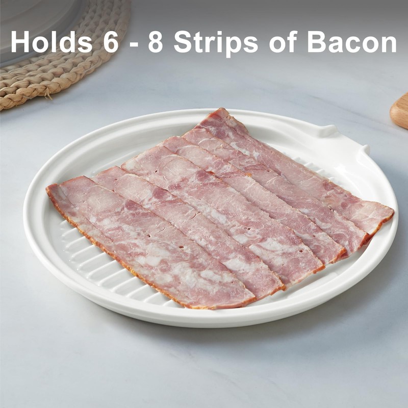 ONEMORE Microwave Bacon Tray Ceramic Bacon Cooker Meat Rack for