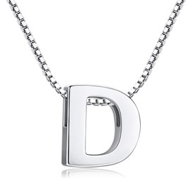 Candyfancy 1.0mm 18 inch 925 Sterling Silver 26 Small Letters Alphabet A-Z Initial Pendant Box Chain Necklace (D with Chain)