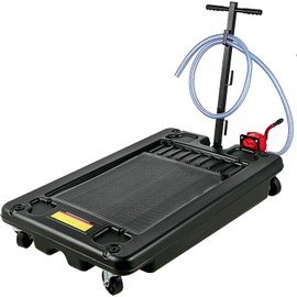 VEVOR Oil Drain Pan, 17 Gallon Oil Drain Pan with Pump, 64L Low Profile Oil Drain Pan with 8 ft Hose, Rolling Oil Drain Cart for Trucks, Buses, RVs