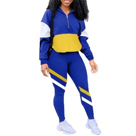 EOSIEDUR Women's Two Piece Outfits Zip Top Jacket and Elastic Waistband Pant Women Sweatsuit Tracksuit Sets, Blue L
