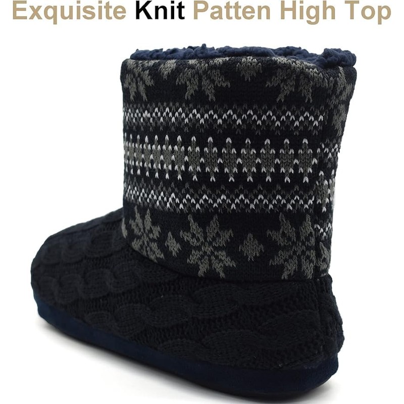 KuaiLu Men's Wool Slippers Knitted Artificial Warm Indoor Boots Non-Slip