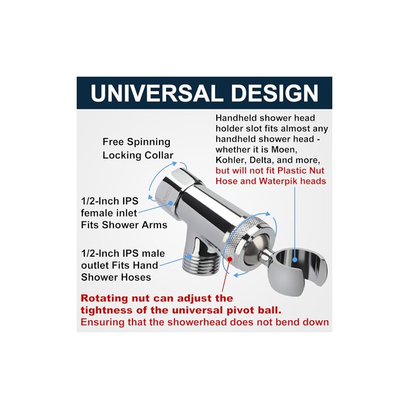 Shower Head Holder All Metal, Brass Adjustable Shower arm Bracket