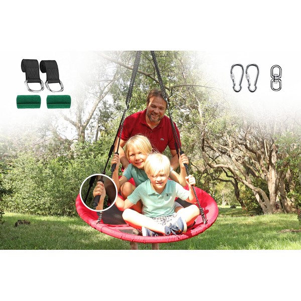 Swing & Swivel 40 Inch Round 1000D Large Child Tree Swing Set Seat Weather Resistant 1000LB Limit Indoor Outdoor Safe Fun Kids Pets Play Read Relax