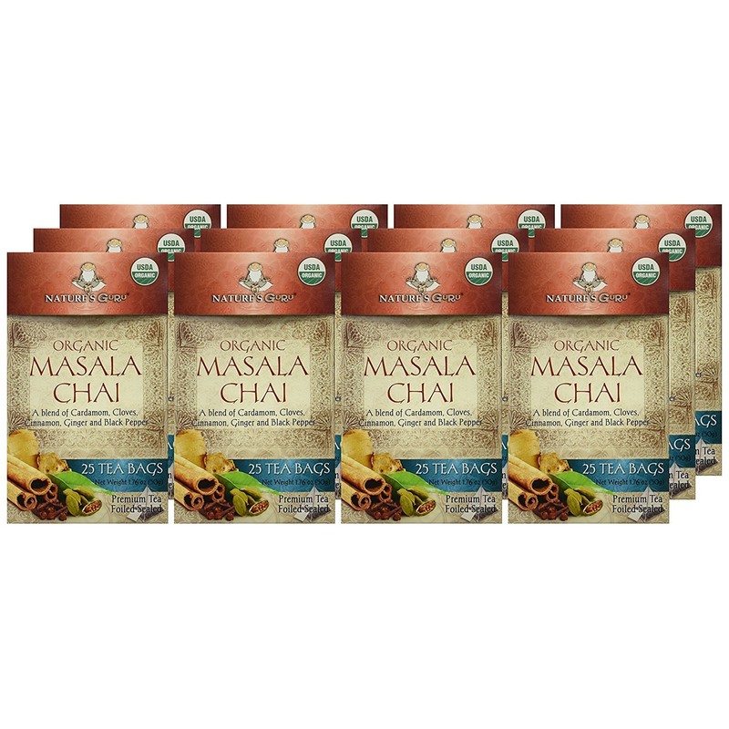 Nature's Guru Organic Whole Leaf Black Tea, Masala Chai, 25
