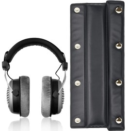 Button Head Cushion Compatible with Beyerdynamic DT770 DT880 DT990 PRO, Soft Protein Leather Headband for Studio Headphones and Gaming Headset, Headband Cushion Protection Cover 20.7 x 9.5 cm (Black)