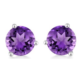Bellitia Jewelry 925 Sterling Silver Gemstone Stud Earrings for Women, Simulated Purple Amethyst Birthstone Earrings, 1 ct and 6.5 mm
