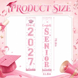 Moukeren Senior Night Party Banner 2027 Graduation Decorations Class of 2027 Door Hanging Decoration Backdrop Porch Sign for High School College Graduation Congrats Grad Party Supplies Pink and White