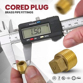 Supply Giant CSQM0112 1-1/2 in. Male National Taper Threads Cored Plug with Square Head, No Lead Brass Pipe Fitting, Higher Corrosion Resistance, Economical & Easy to Install, 23