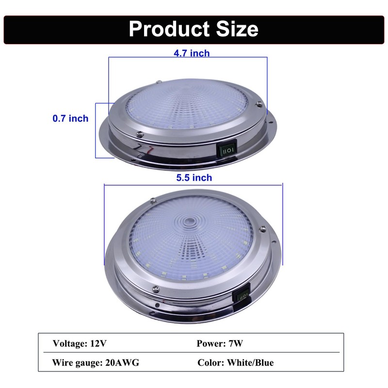 Vcanuplms Marine Boat Dome Lights, 5.5 Inch Dual Color LED