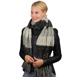 C.C Women's Long Multicolored Warm Cable Knit Shawl Wrap Tassel Scarf-Black/Grey