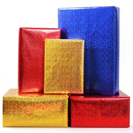 NEPOG Glitter Wrapping Paper for Girls Boys Men Women,6 Sheet Glitter Star Gold Red Blue Birthday Paper, 20 x 28 inch Per Sheet Folded Flat Gift Wrap Paper for Birthday Wedding Retro Neon Party