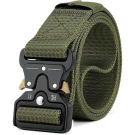 ZYEKIU Tactical Belt Men's Nylon Quick Release Belt 3.8 cm Work Belt Military Belt with Quick Release Metal Buckle for Mountaineering Climbing Training, Army Green
